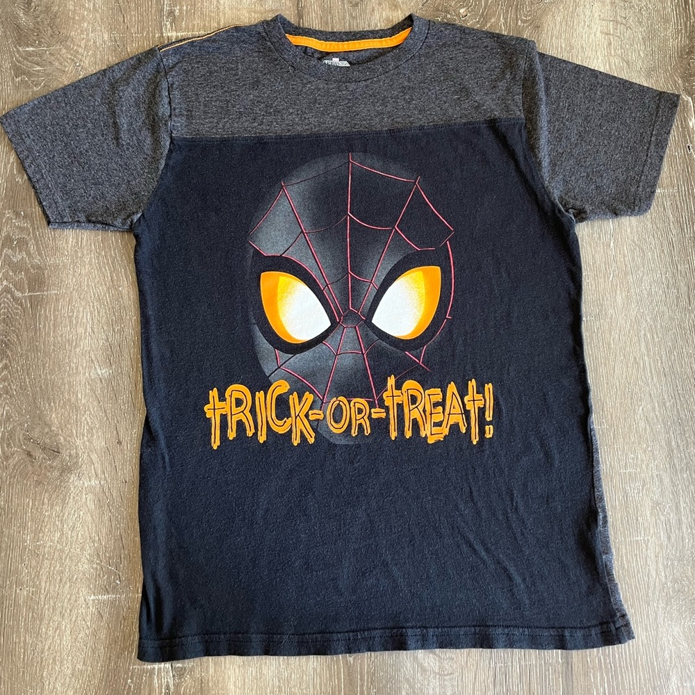 Marvel Spiderman T-Shirt, Halloween, Youth XL, gray, orange